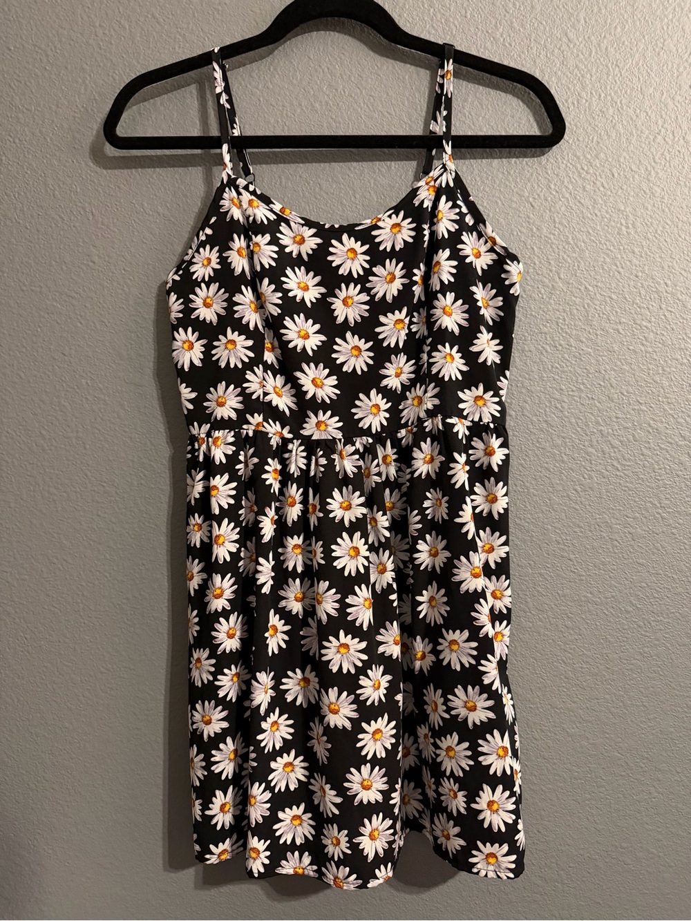 Fire Los Angeles Daisy Print Spaghetti Strap Mini Dress Black & White